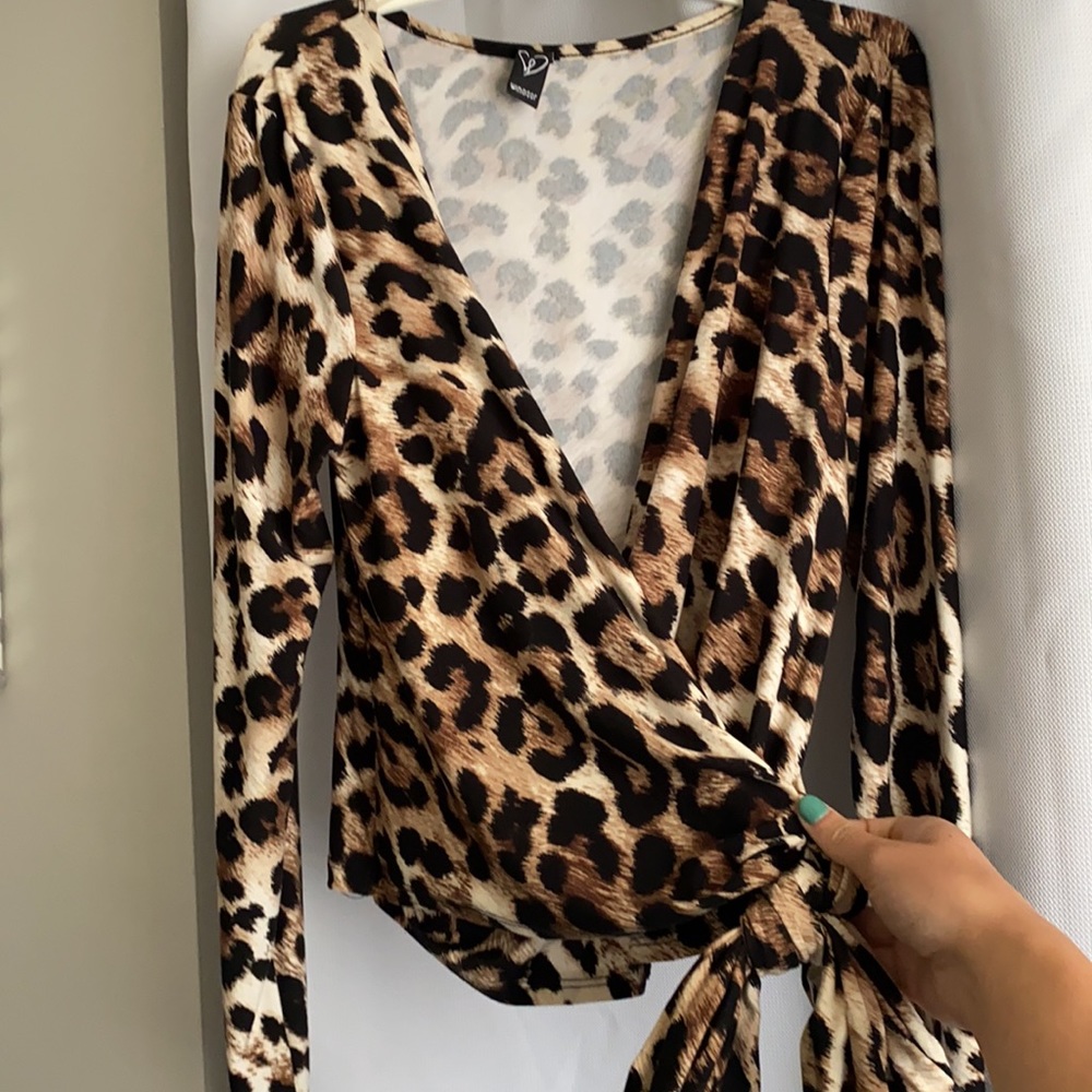 Windsor Wrap Front Cheetah Print Top Size Medium